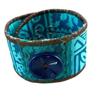 Upcycled Blue and Brown Patterned Cuff Bracelet